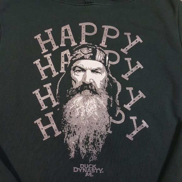 DUCK DYNASTY Hoodie Pullover XXL Green Phil Robertson Happy Happy A&E Television - Picture 10 of 11
